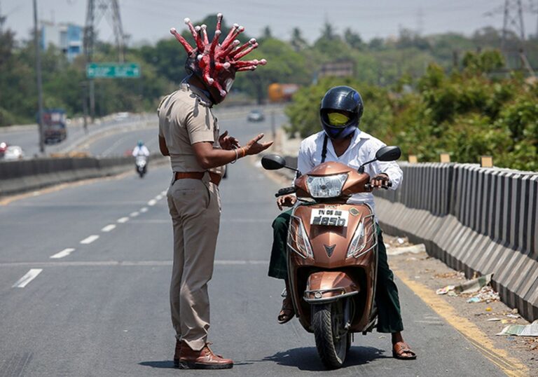 This Indian Policeman Has an Original Method of Scaring People Into Staying at Home